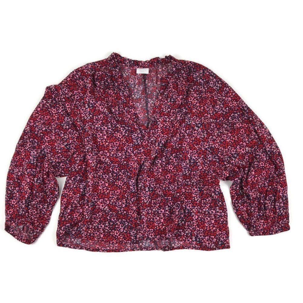 NEW Abound Floral Split Neck Peasant Blouse Women's Medium Long Sleeve Bohemian